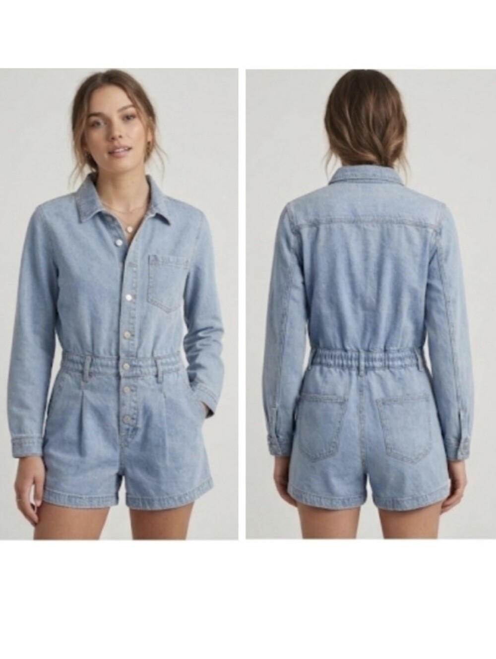 Universal Thread Long Sleeve Denim Romper Medium Wash Size 6